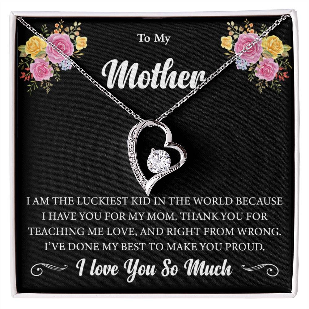 Forever Love Necklace (Rhodium) for Mother – Elegant Heart Pendant with Luxury Box, Sentimental Gift for Mom from Daughter or Son