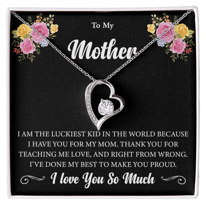 Forever Love Necklace (Rhodium) for Mother – Elegant Heart Pendant with Luxury Box, Sentimental Gift for Mom from Daughter or Son