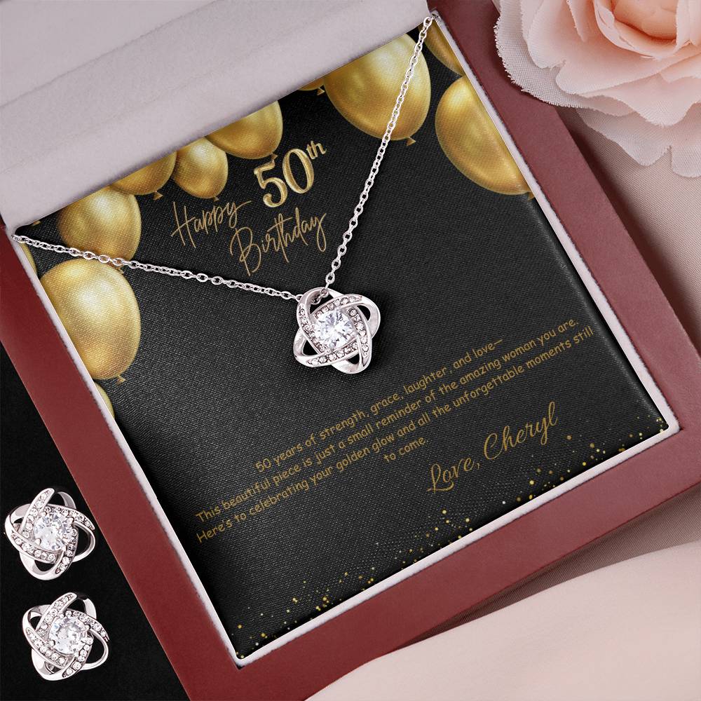 Love Knot Earring & Necklace Set-50th Birthday Custom Jewelry Box for Her