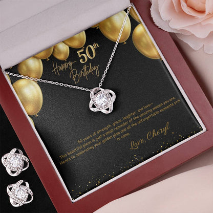 Love Knot Earring & Necklace Set-50th Birthday Custom Jewelry Box for Her
