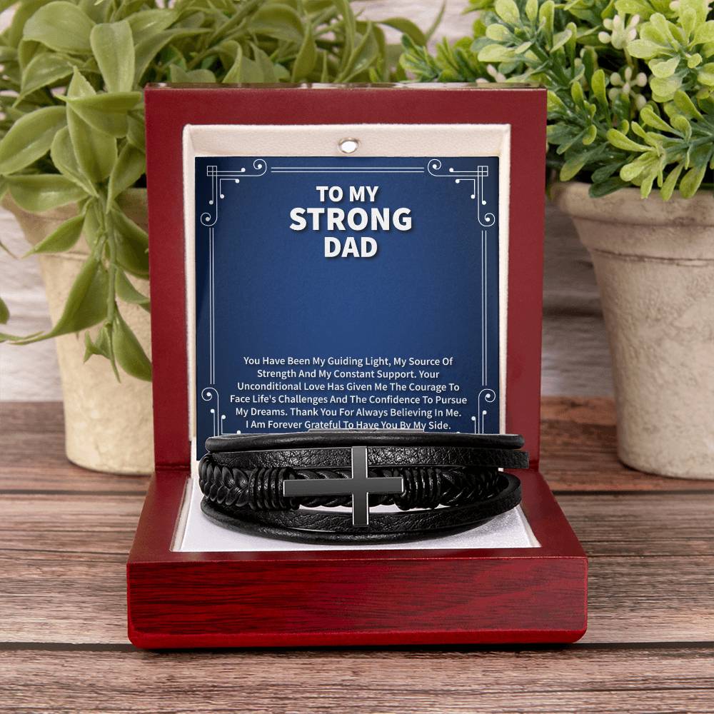 Father’s Day Men’s Cross Bracelet Gift with Message Card – Christian Leather Bracelet for Dad, Husband, Grandpa & Him, Faith Jewelry in Gift Box