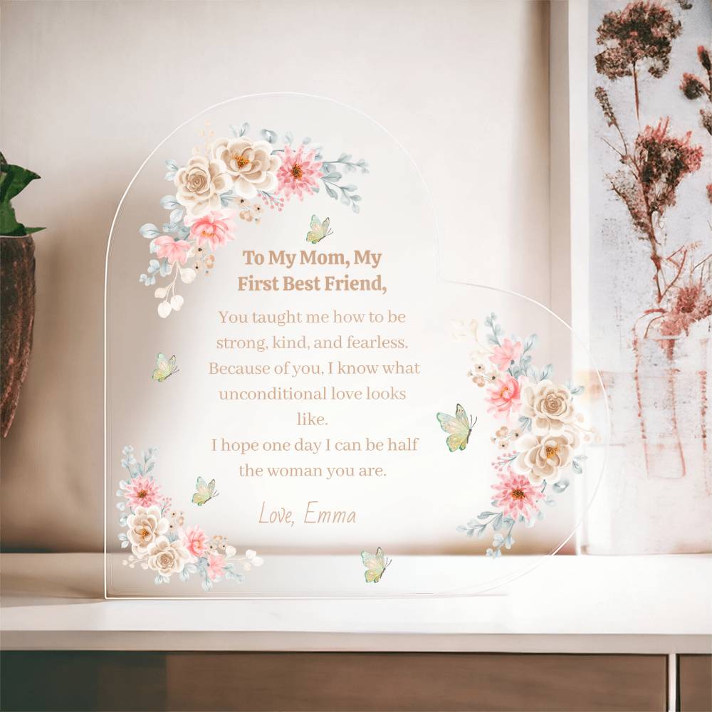 Daughter to Mom Acrylic Heart Block – Meaningful Gift for Mom, Mother’s Day or Birthday
