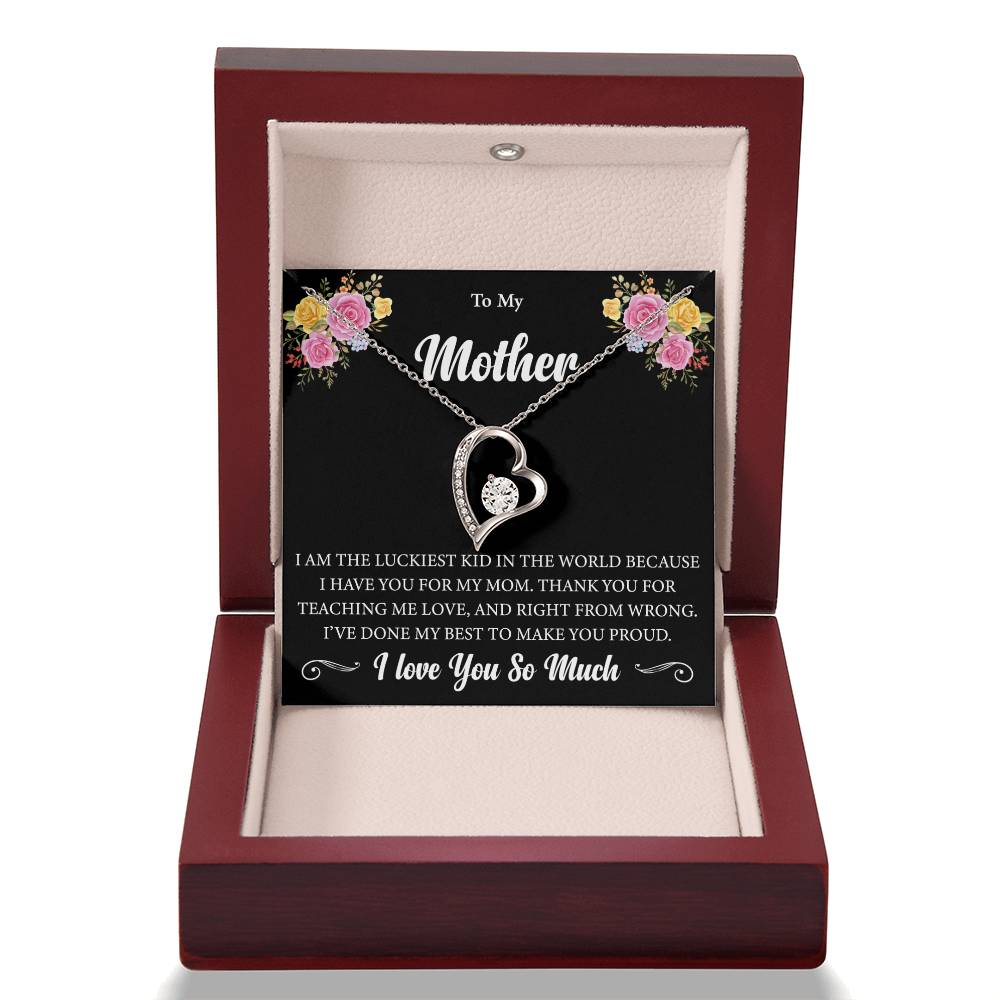 Forever Love Necklace (Rhodium) for Mother – Elegant Heart Pendant with Luxury Box, Sentimental Gift for Mom from Daughter or Son