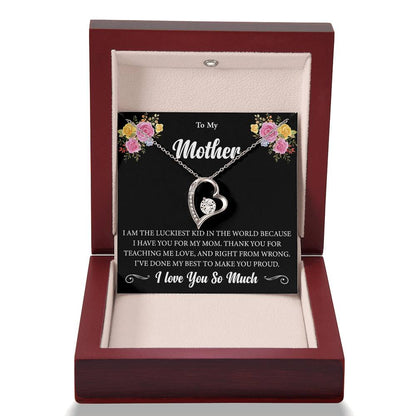 Forever Love Necklace (Rhodium) for Mother – Elegant Heart Pendant with Luxury Box, Sentimental Gift for Mom from Daughter or Son