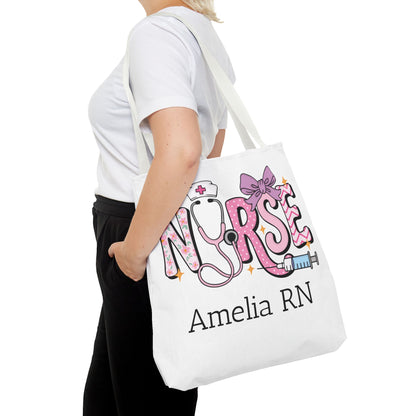 Preppy Nurse Tote Bag with Custom Name