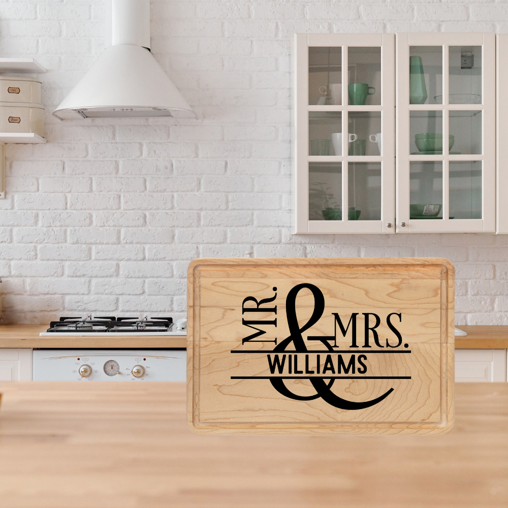 Personalized Wooden Cutting Board for Newlyweds, Kitchen Decor, Wedding Gift Idea, Engraved Serving Platter, Unique Kitchen Accessory