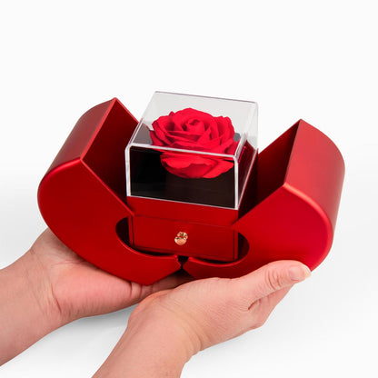 Mother’s Day Forever Love Necklace with Eternal Red Rose Heart Box – 14K White Gold or 18K Gold Heart Pendant Gift for Mom, Wife, or Her