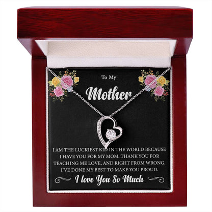 Forever Love Necklace (Rhodium) for Mother – Elegant Heart Pendant with Luxury Box, Sentimental Gift for Mom from Daughter or Son