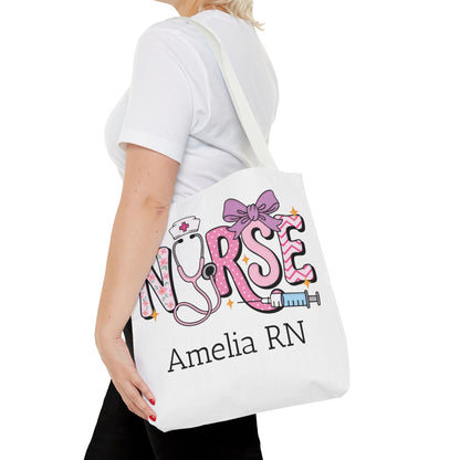 Preppy Nurse Tote Bag with Custom Name