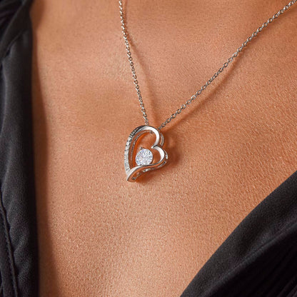 Forever Love Necklace (Rhodium) for Mother – Elegant Heart Pendant with Luxury Box, Sentimental Gift for Mom from Daughter or Son