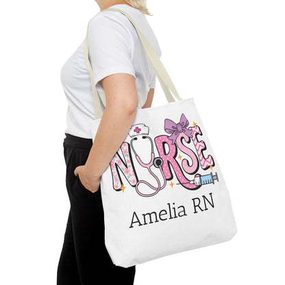 Preppy Nurse Tote Bag with Custom Name
