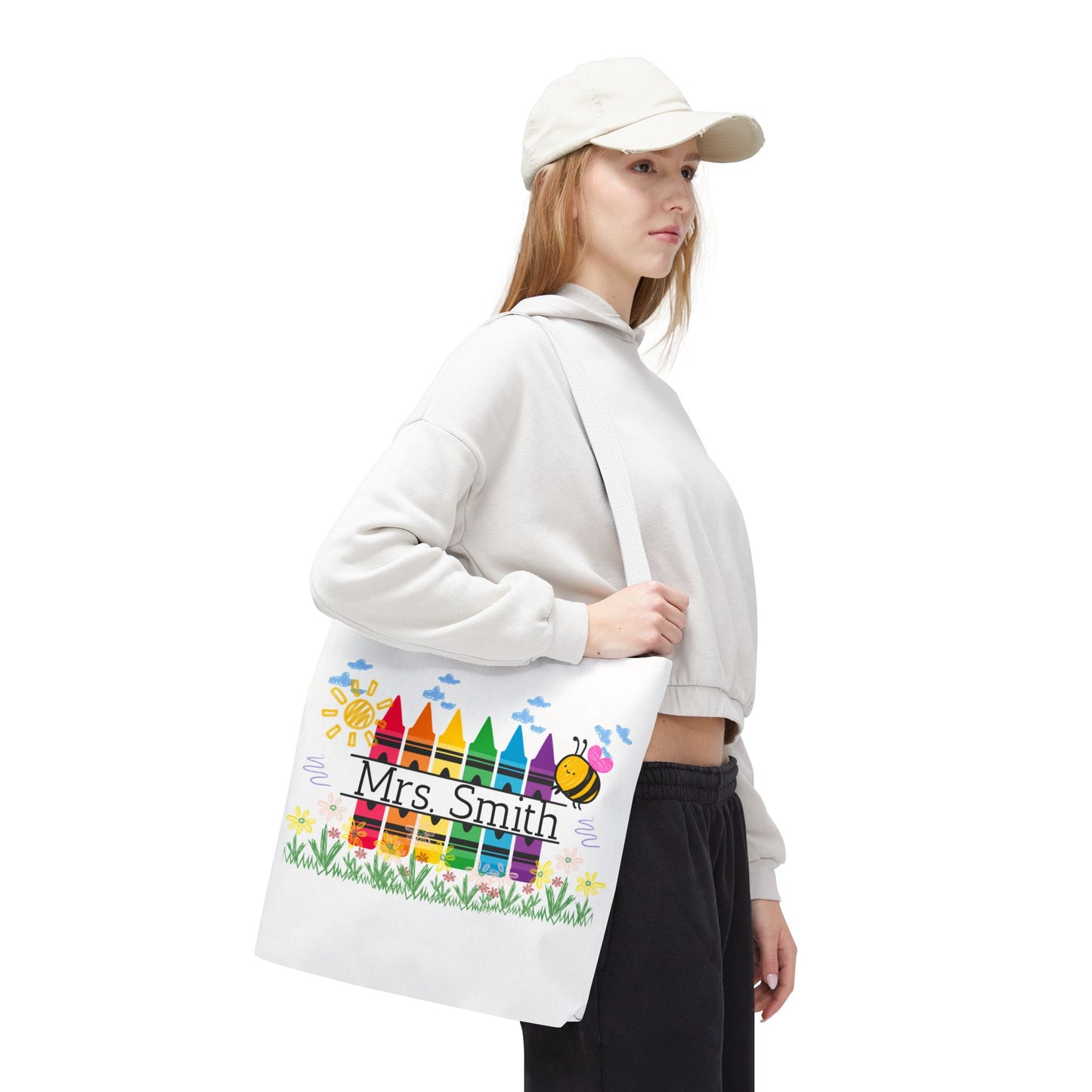 Personalized Crayon Tote Bag, Teacher Gift, Classroom Supplies, Eco-Friendly Bag, Custom Name Bag, Everyday Use
