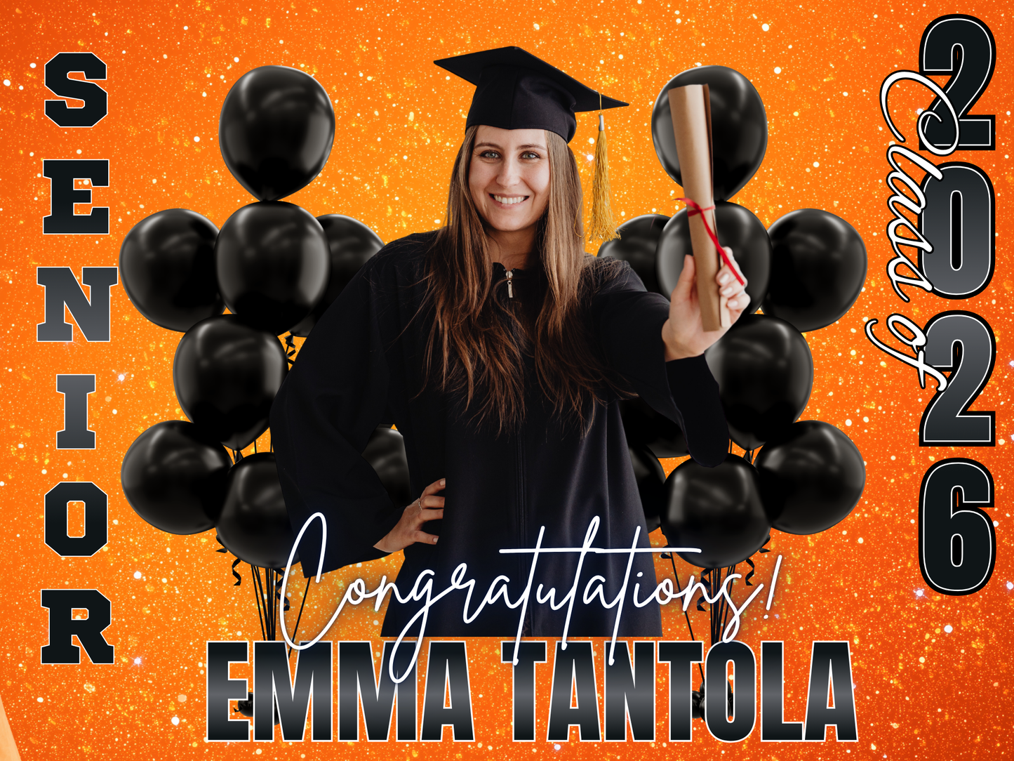 Graduation Yard Sign - Personalized 'Class of 2026' Photo Announcement with Gold Balloons & 'Congratulations'