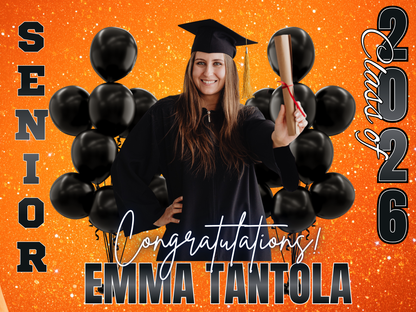 Graduation Yard Sign - Personalized 'Class of 2026' Photo Announcement with Gold Balloons & 'Congratulations'