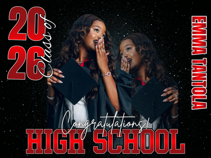 Graduation Yard Sign - Personalized 'Class of 2026' Photo Announcement with Gold Balloons & 'Congratulations'
