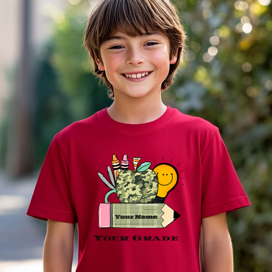 Back to school custom name and grade kids T-shirt