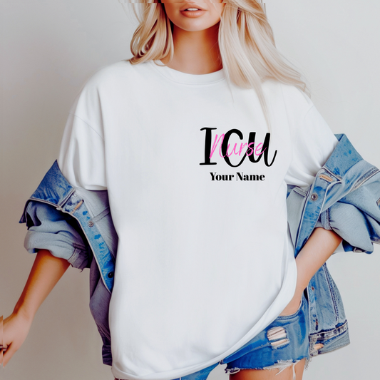 Custom ICU Nurse T-Shirt – Personalized Name Bella+Canvas Tee