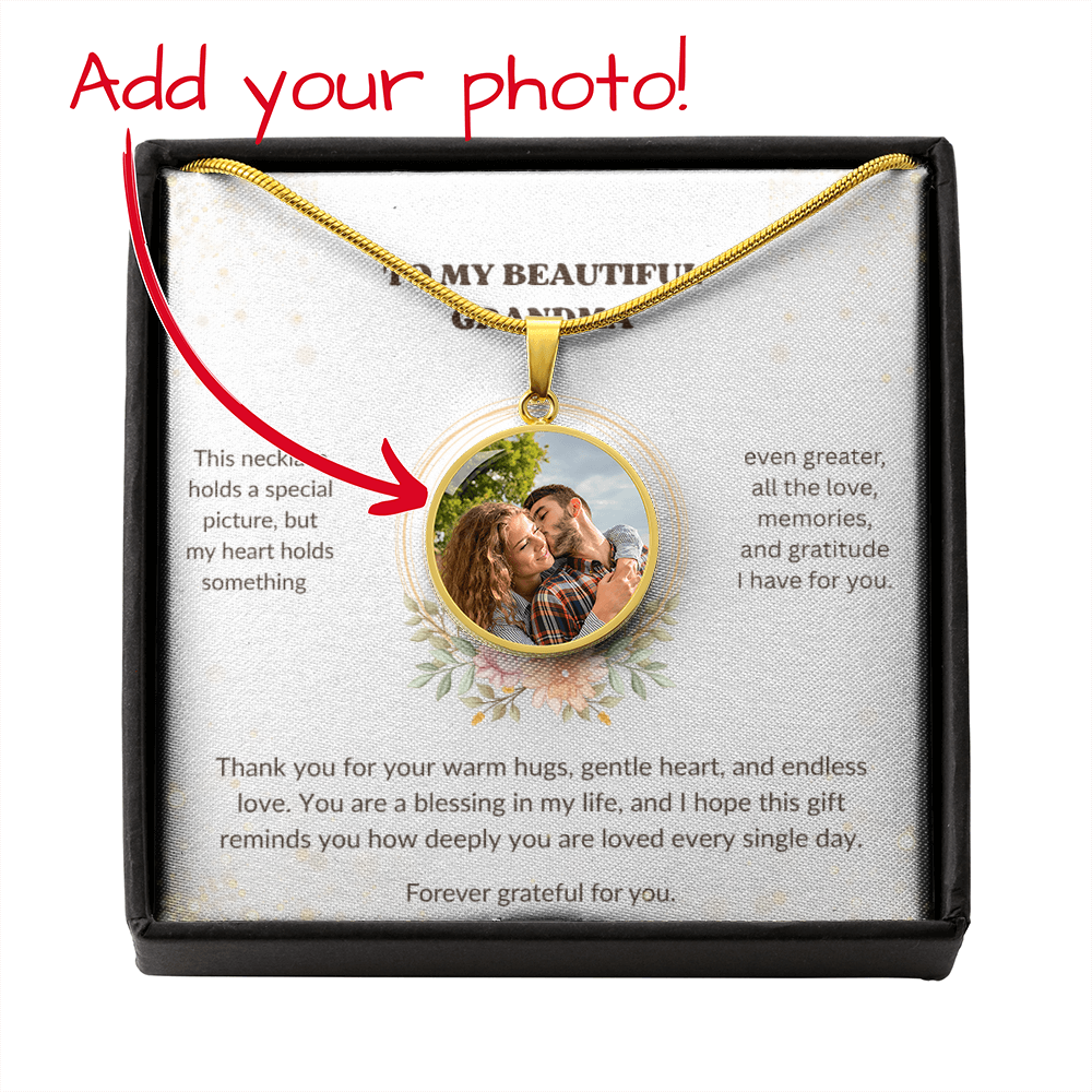 To My Grandma Personalized Photo Circle Necklace – Custom Picture Gift for Grandma