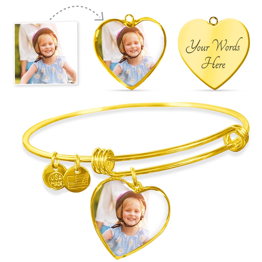 Happy 30th birthday Custom Luxury Heart Bangle – Personalized Photo Bracelet with Heart Charm | Meaningful Gift for Wife, Girlfriend, or Mom