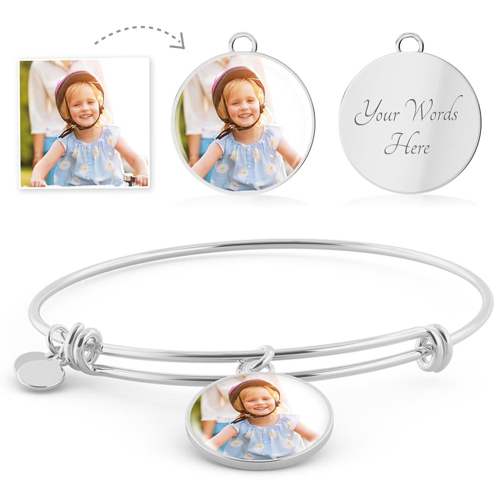 Custom Photo Luxury Circle Bangle – Personalized Picture Upload Bracelet Gift for Women”