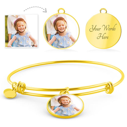 “Merry Christmas Personalized Luxury Circle Bangle – Custom Christmas Gift with Message Card | Buyer Upload Photo Bracelet”
