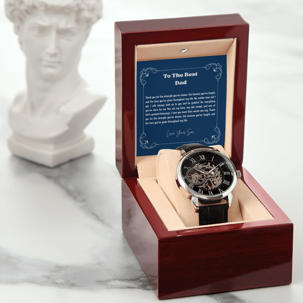 To My Dad Openwork Watch from Son – Luxury Automatic Skeleton Watch for Birthday, Father's Day & Christmas Gift