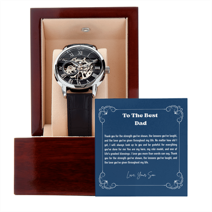 To My Dad Openwork Watch from Son – Luxury Automatic Skeleton Watch for Birthday, Father's Day & Christmas Gift