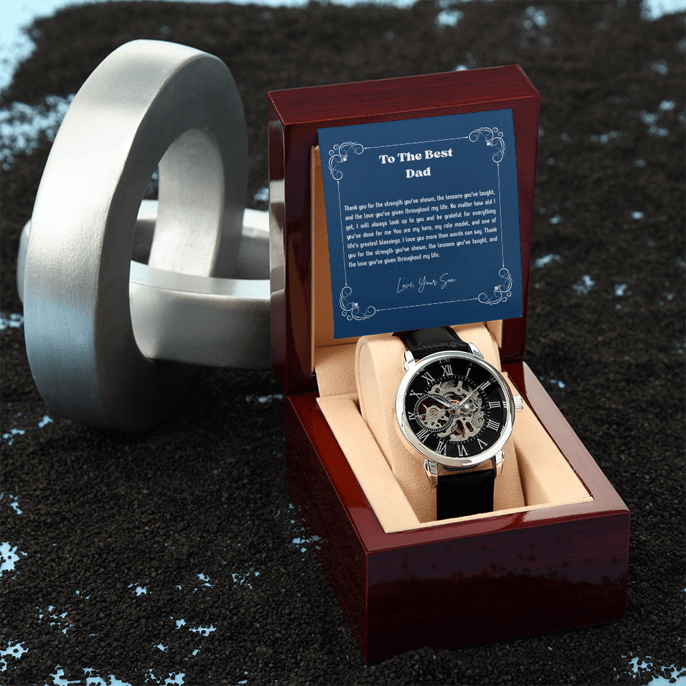 To My Dad Openwork Watch from Son – Luxury Automatic Skeleton Watch for Birthday, Father's Day & Christmas Gift