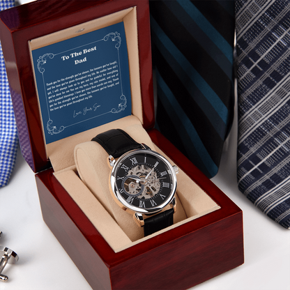 To My Dad Openwork Watch from Son – Luxury Automatic Skeleton Watch for Birthday, Father's Day & Christmas Gift