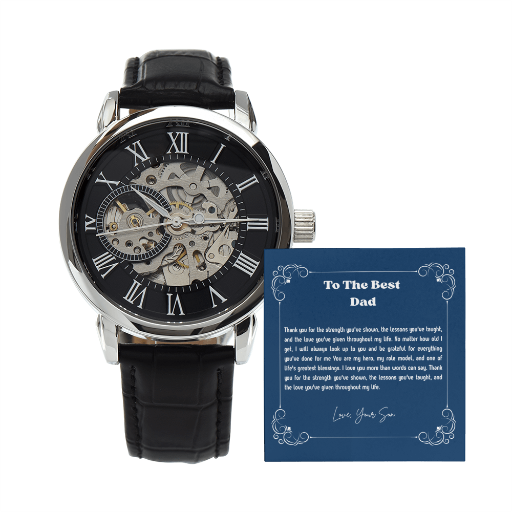 To My Dad Openwork Watch from Son – Luxury Automatic Skeleton Watch for Birthday, Father's Day & Christmas Gift
