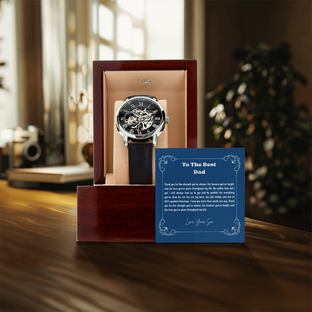 To My Dad Openwork Watch from Son – Luxury Automatic Skeleton Watch for Birthday, Father's Day & Christmas Gift