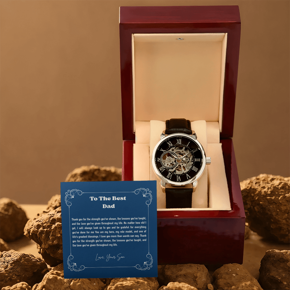To My Dad Openwork Watch from Son – Luxury Automatic Skeleton Watch for Birthday, Father's Day & Christmas Gift