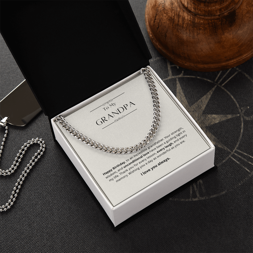 Grandpa Birthday Gift – Cuban Link Chain Necklace | Meaningful Gift for Grandfather