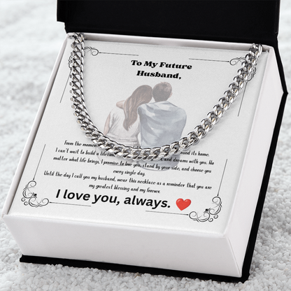 Future Husband Cuban Link Chain Necklace – Romantic Wedding Day Gift from Bride to Groom