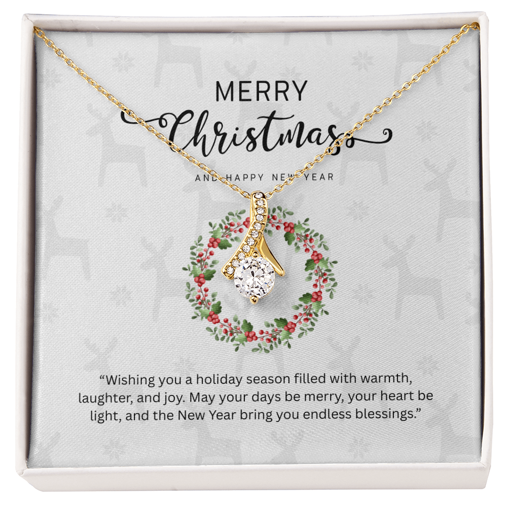 “Alluring Beauty Necklace with Christmas Message Card – Personalized Gift in Yellow or White Gold”