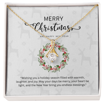 “Alluring Beauty Necklace with Christmas Message Card – Personalized Gift in Yellow or White Gold”