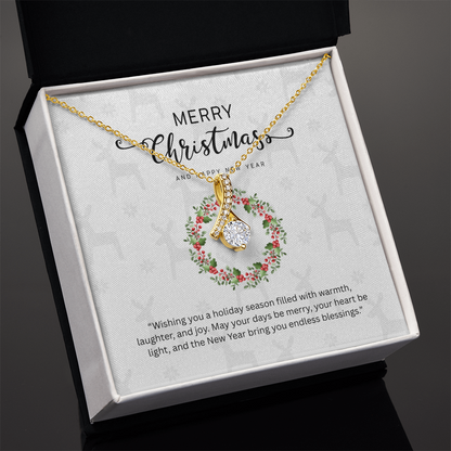 “Alluring Beauty Necklace with Christmas Message Card – Personalized Gift in Yellow or White Gold”