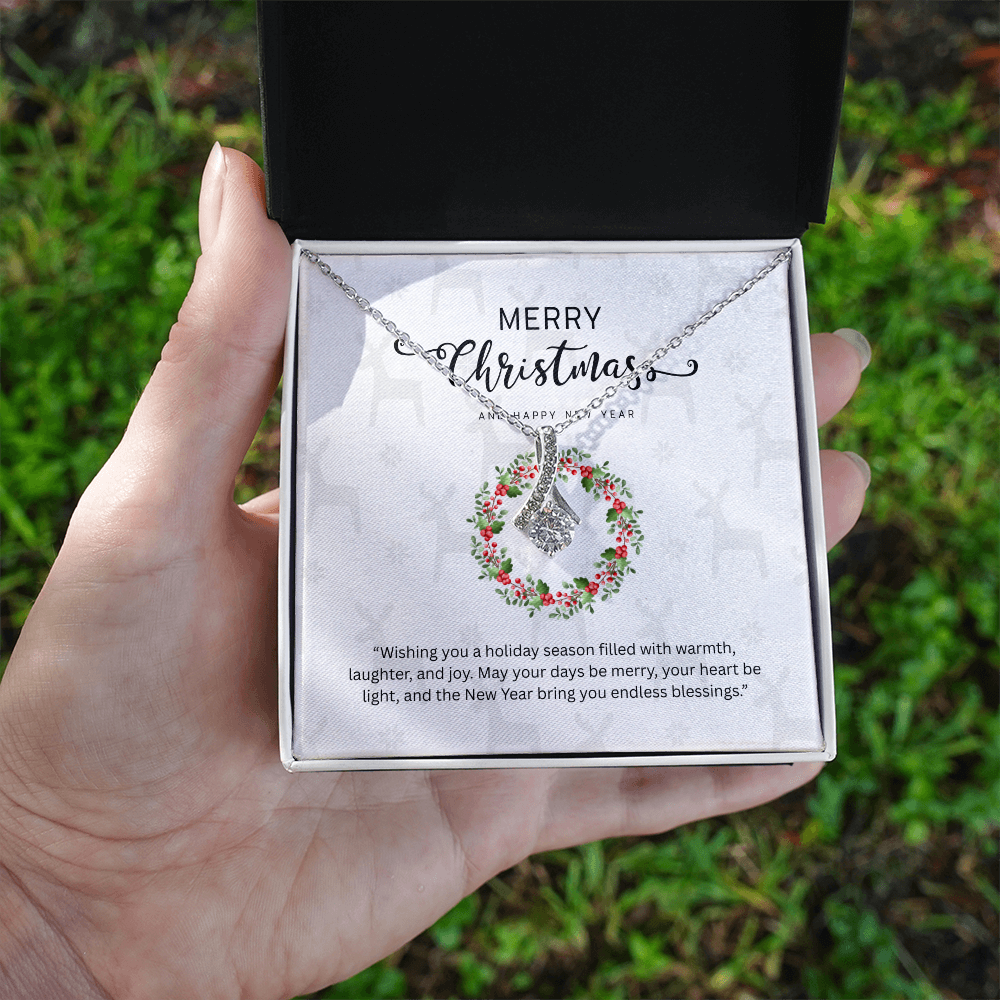 “Alluring Beauty Necklace with Christmas Message Card – Personalized Gift in Yellow or White Gold”
