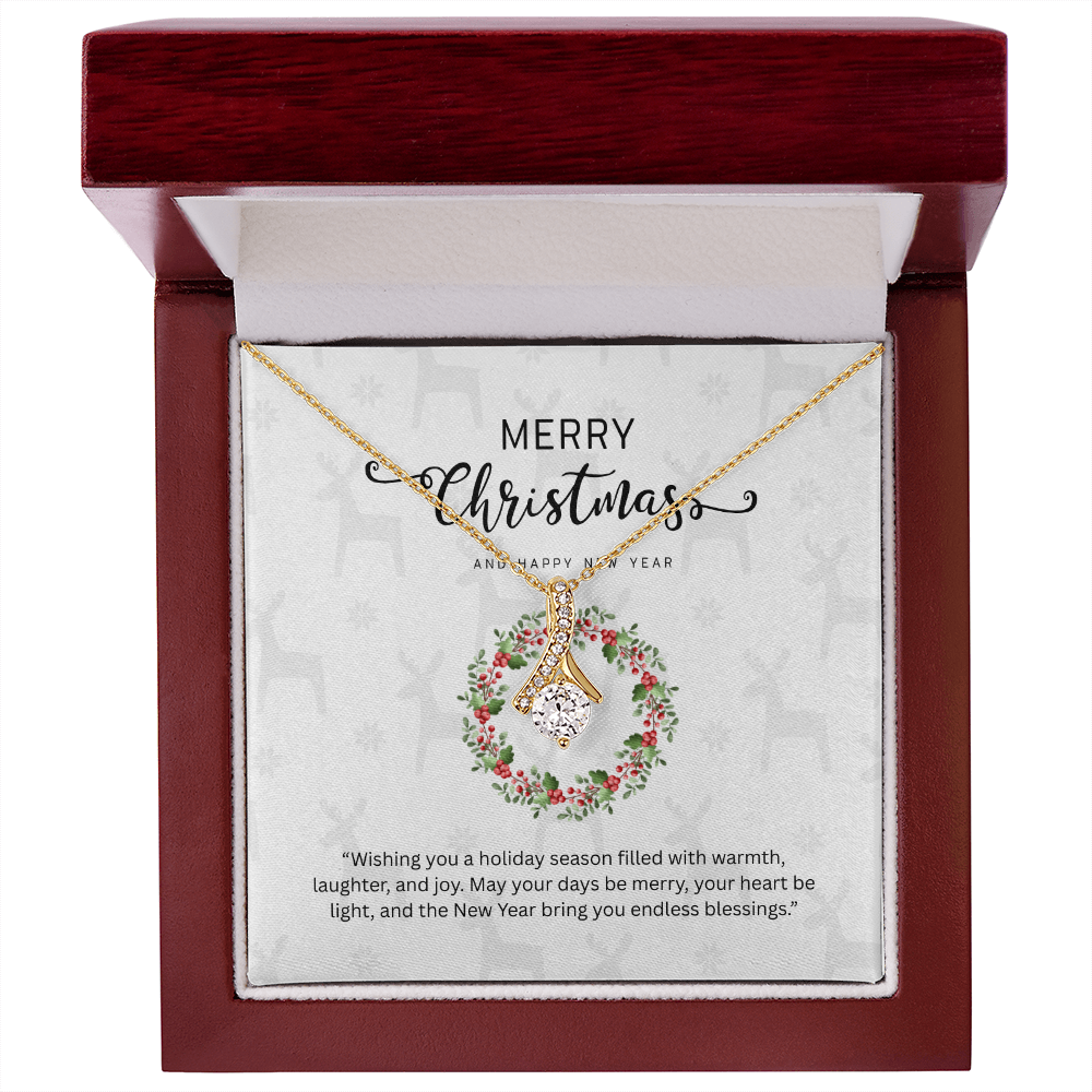 “Alluring Beauty Necklace with Christmas Message Card – Personalized Gift in Yellow or White Gold”