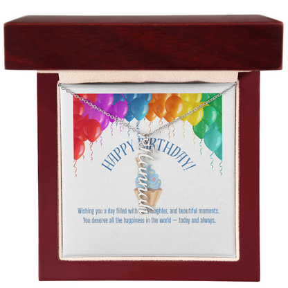 Personalized Vertical Name Necklace with Message Card – Custom Jewelry Gift for Birthday, Graduation, Anniversary, or Special Occasion”