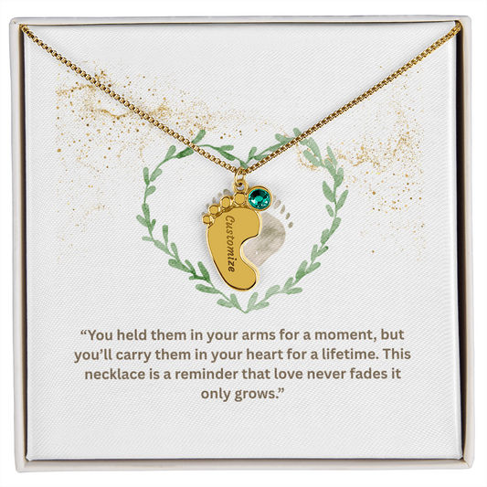 Engraved Baby Feet Necklace with Birthstone – Personalized New Mom Gift, Mother's day Gift, Custom Name Jewelry, Baby Keepsake Necklace