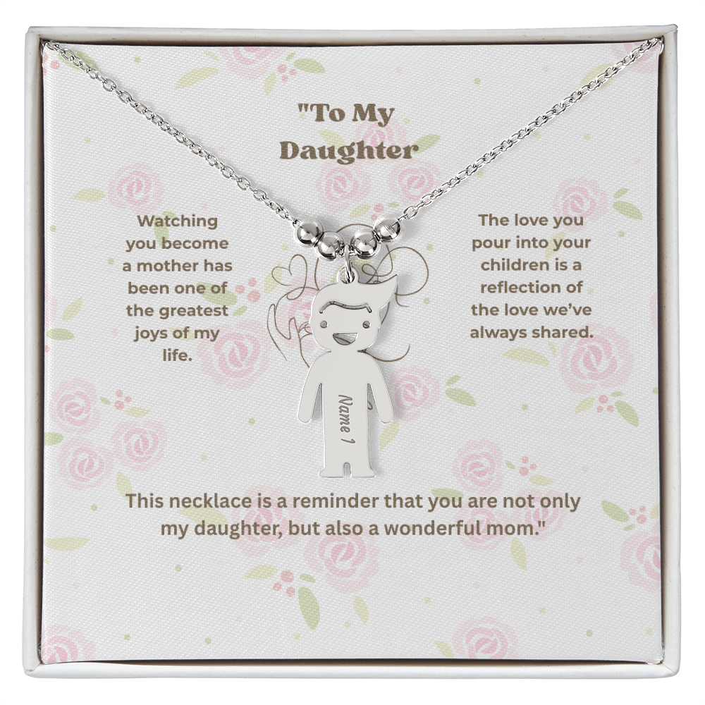 “Engraved Kid Charm Necklace with Message Card – Gift from Mother to Daughter, Meaningful Jewelry for Moms”