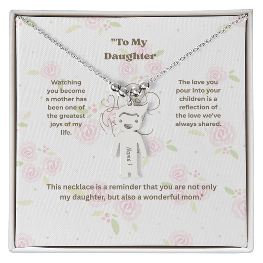 “Engraved Kid Charm Necklace with Message Card – Gift from Mother to Daughter, Meaningful Jewelry for Moms”