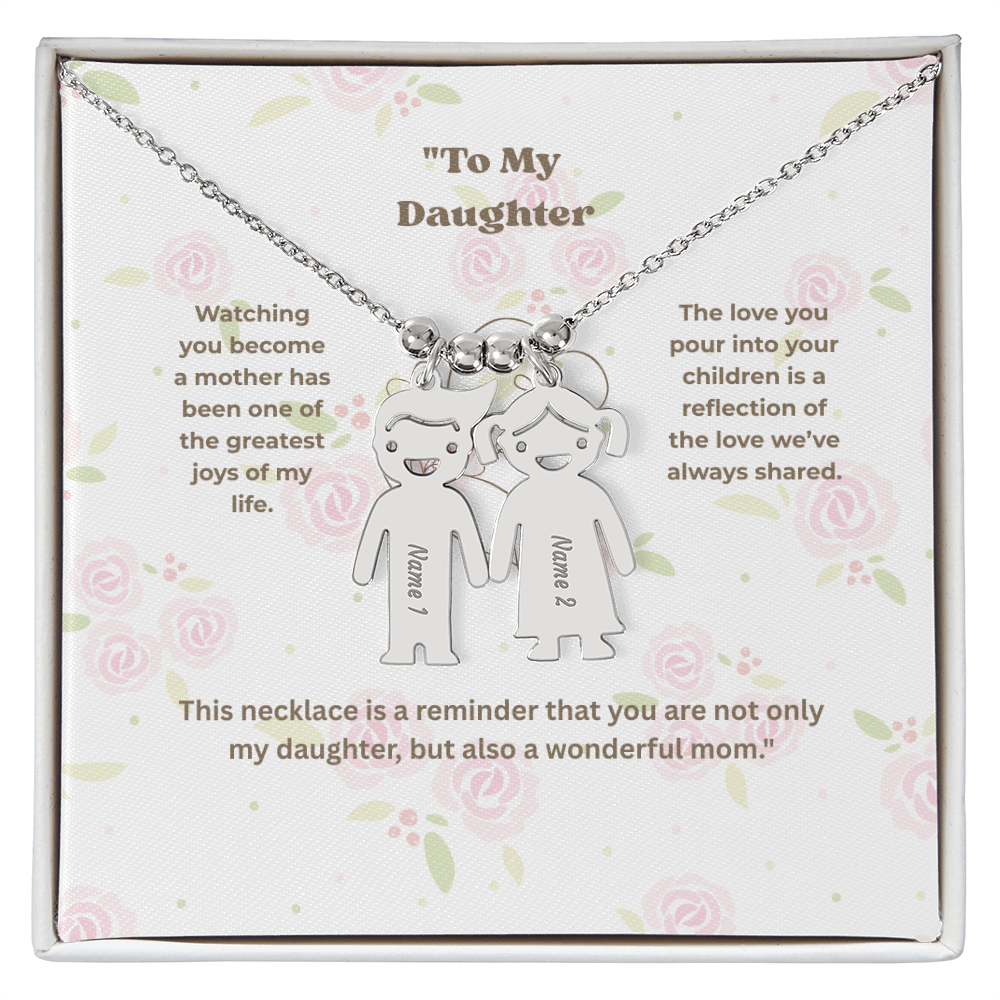 “Engraved Kid Charm Necklace with Message Card – Gift from Mother to Daughter, Meaningful Jewelry for Moms”