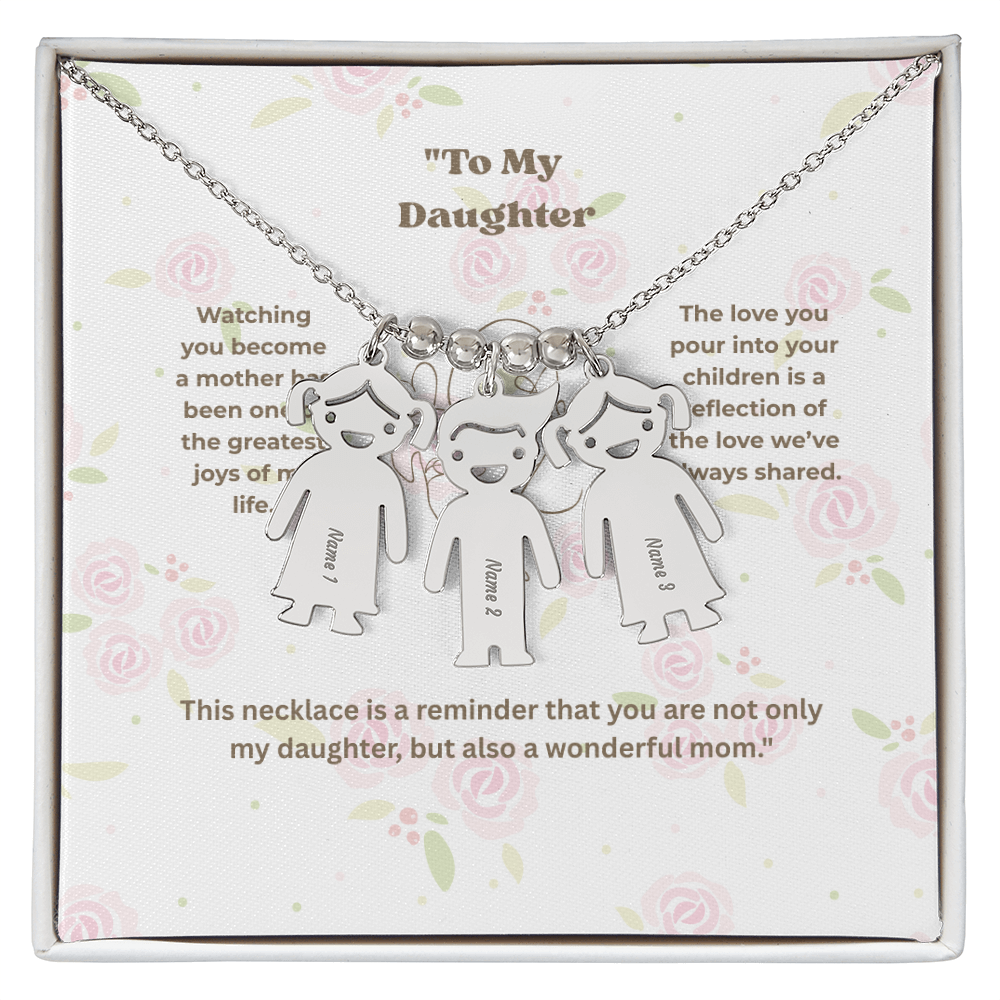 “Engraved Kid Charm Necklace with Message Card – Gift from Mother to Daughter, Meaningful Jewelry for Moms”