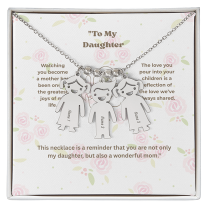 “Engraved Kid Charm Necklace with Message Card – Gift from Mother to Daughter, Meaningful Jewelry for Moms”