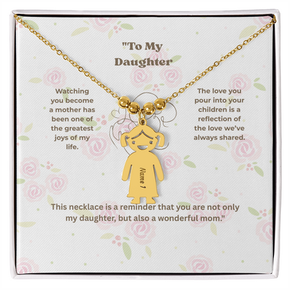 “Engraved Kid Charm Necklace with Message Card – Gift from Mother to Daughter, Meaningful Jewelry for Moms”
