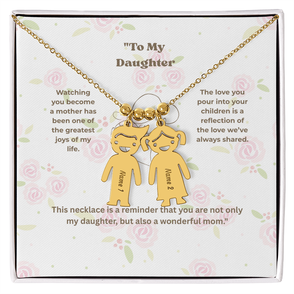 “Engraved Kid Charm Necklace with Message Card – Gift from Mother to Daughter, Meaningful Jewelry for Moms”