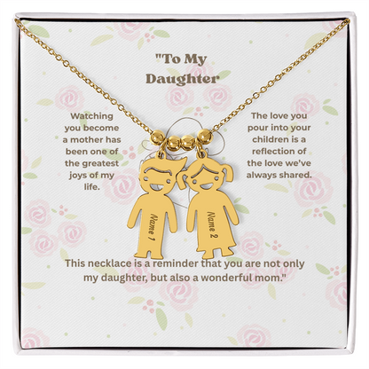“Engraved Kid Charm Necklace with Message Card – Gift from Mother to Daughter, Meaningful Jewelry for Moms”