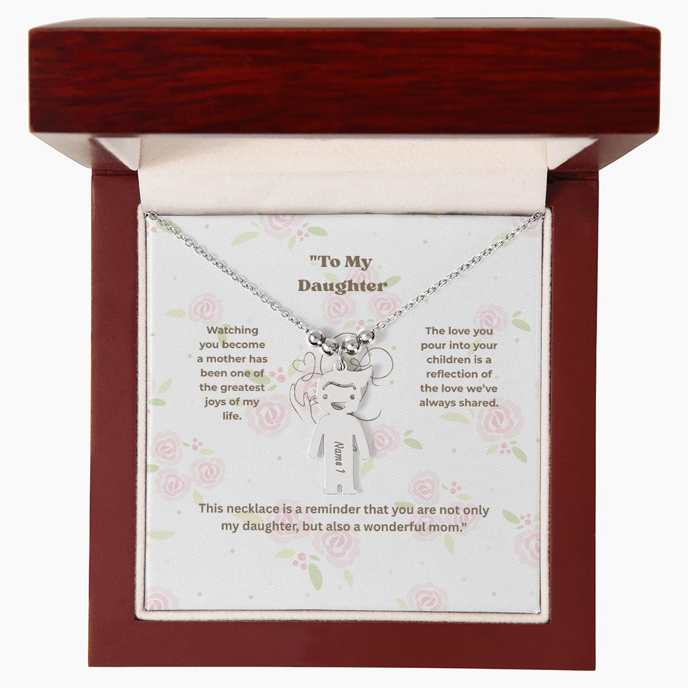“Engraved Kid Charm Necklace with Message Card – Gift from Mother to Daughter, Meaningful Jewelry for Moms”